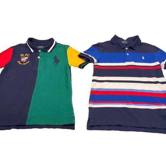 Ralph Lauren Boys LOT OF 2 Polo Shirts, 1- Color Block, 1 Blue Stripes Sz 7 - Picture 1 of 14
